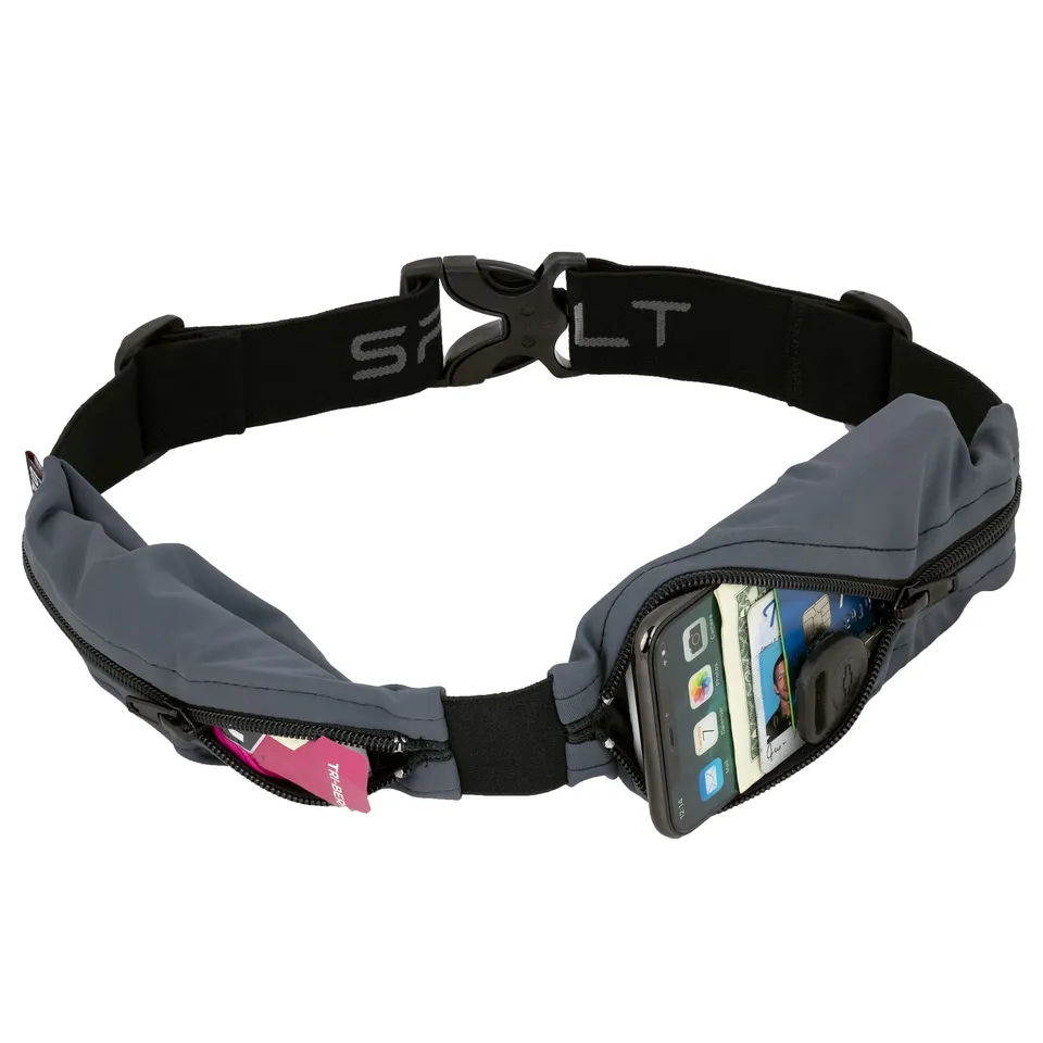 spibelt-dual-pocket-pro-anthracite-two-pocket-running-belt-wide-band-expandable- image 1
