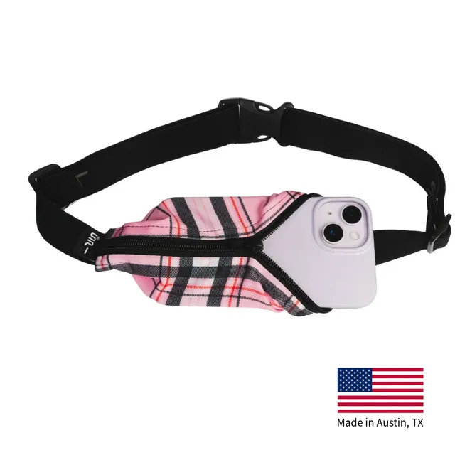 spibelt-the-original-pink-tartan-running-belt-expandable-phone-waist-pack-made-i image 1
