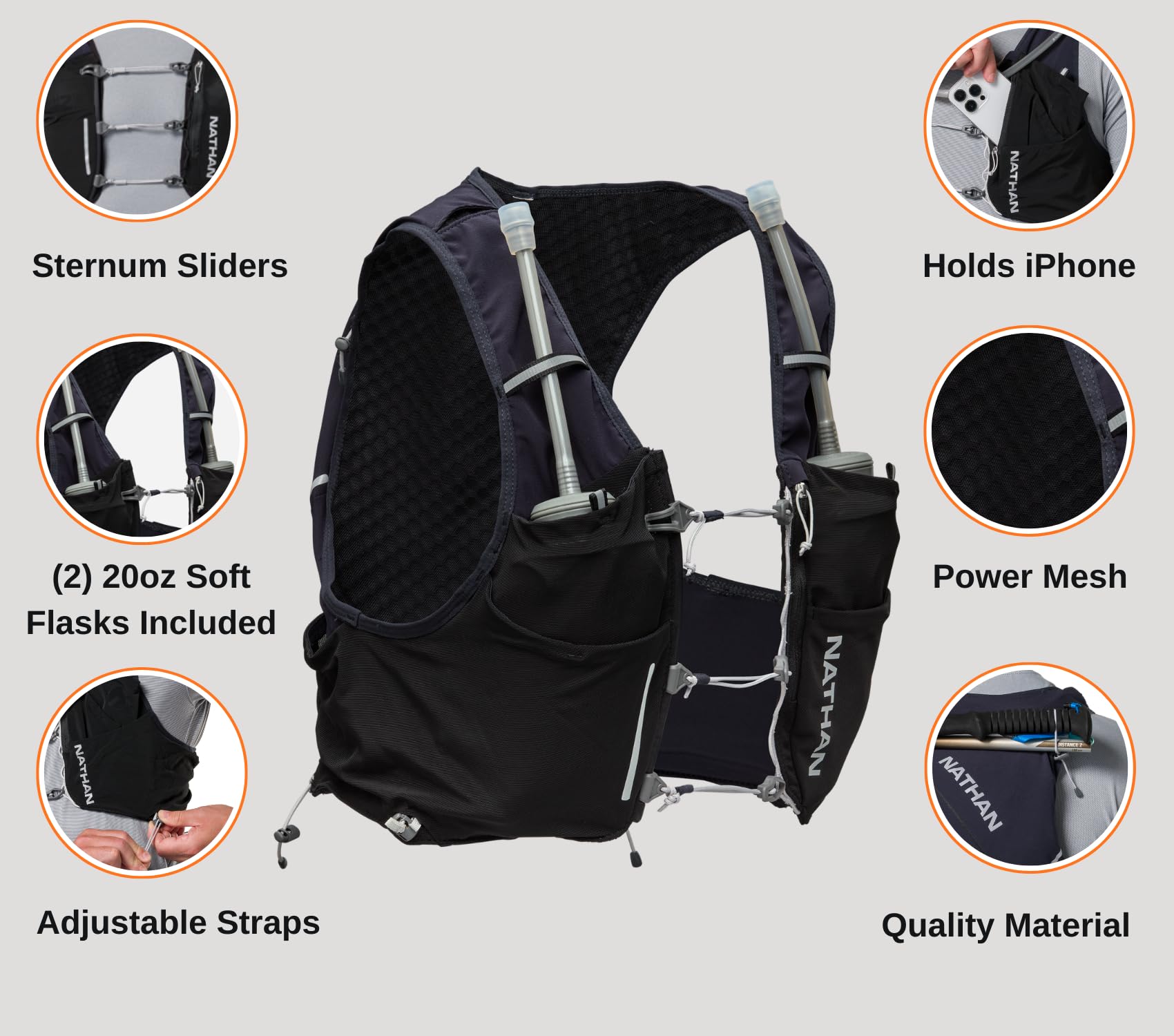 nathan-pinnacle-pro-6l-hydration-vest-compression-racing-vest-with-two-20oz-hydr image 3
