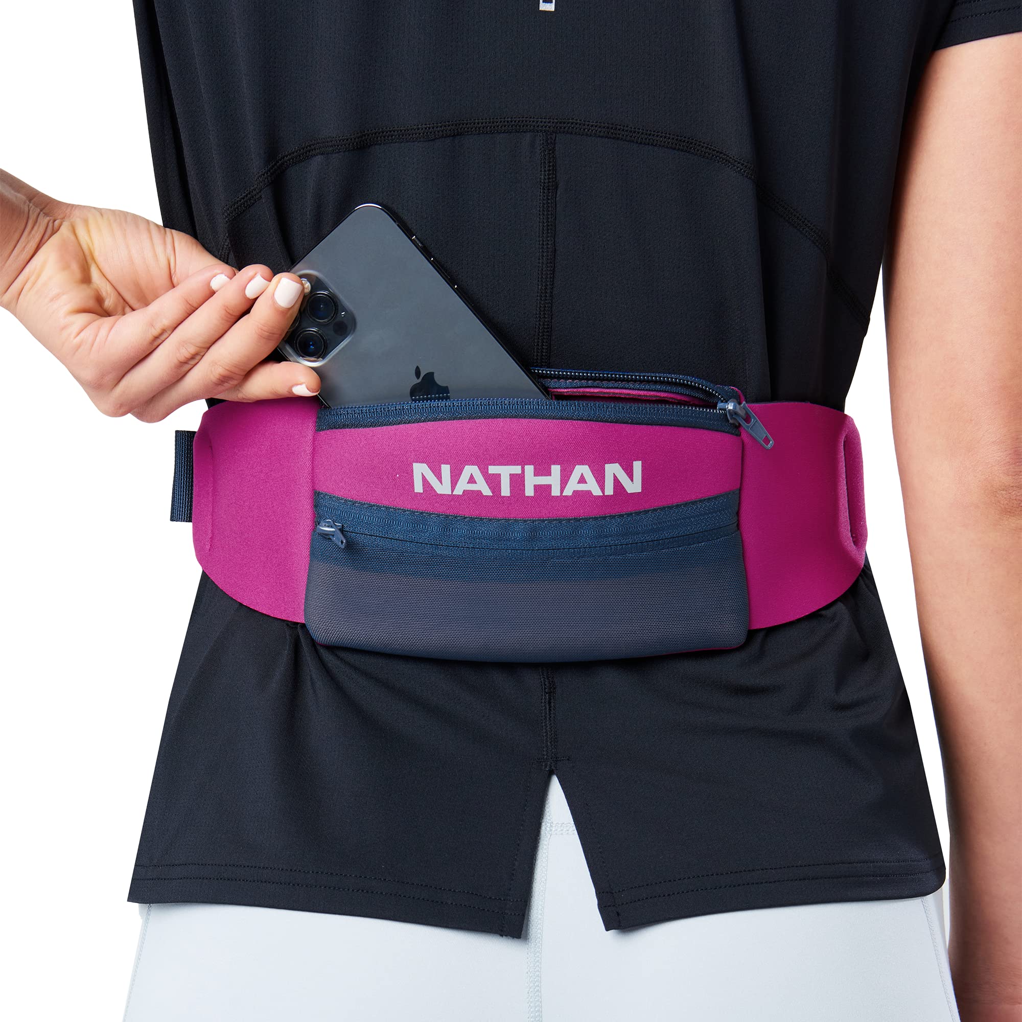 nathan-5k-belt-running-waist-belt-magenta-estate-blue-ultra-light-no-bounce-neop image 4