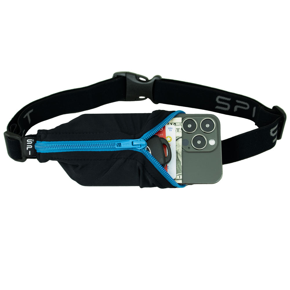 spibelt-original-running-belt-black-with-turquoise-zipper-expandable-phone-pocke image 1