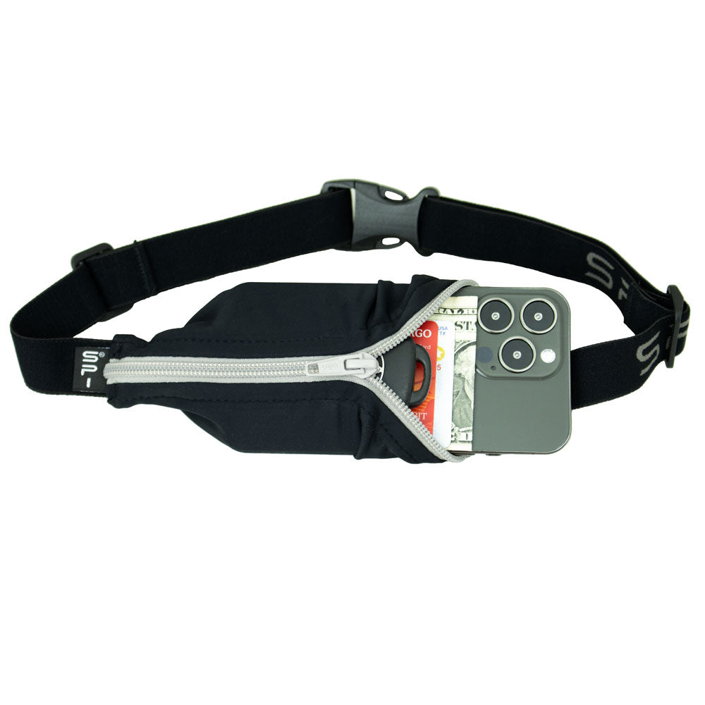 spibelt-black-with-titanium-zipper-running-belt-expandable-phone-pocket-running- image 1