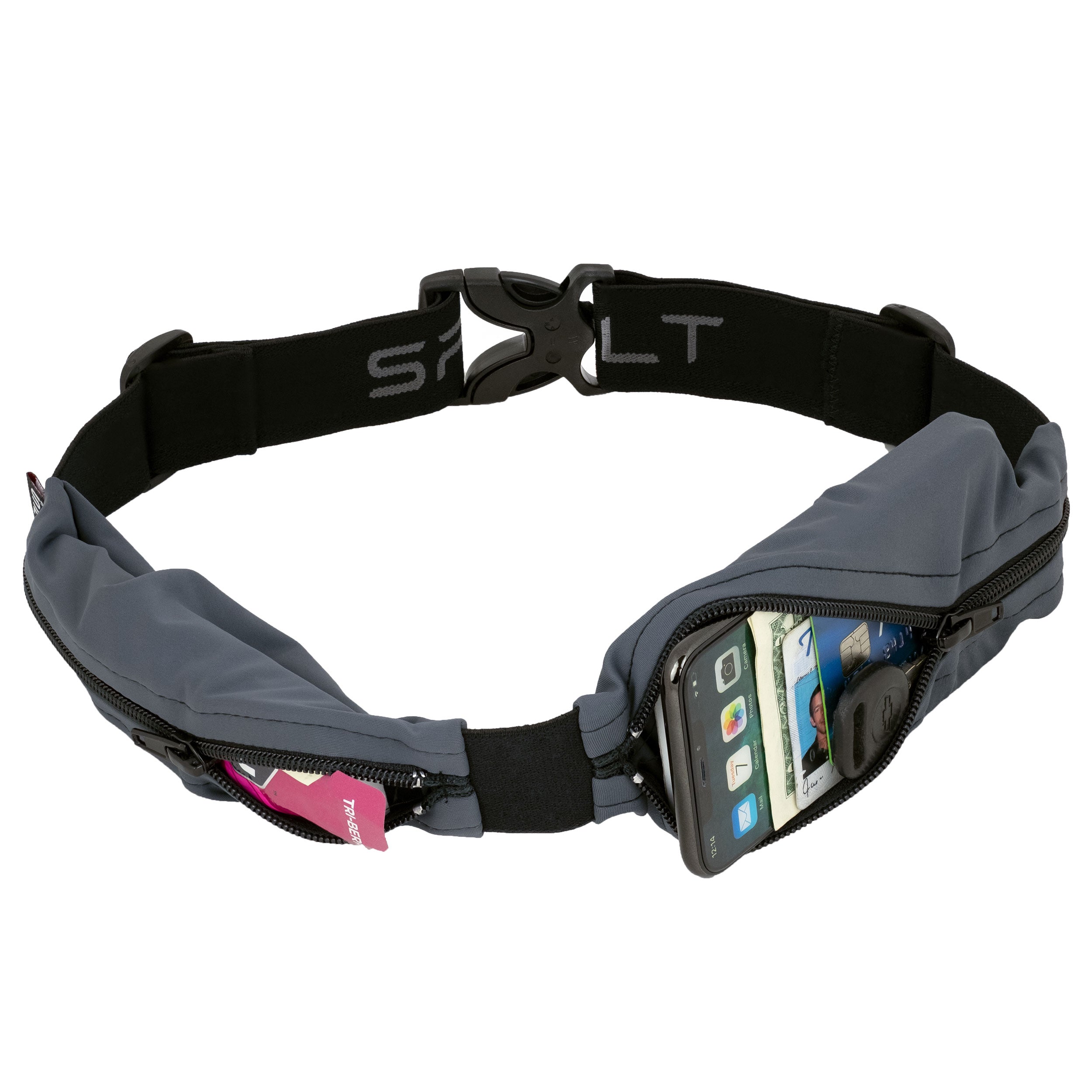 spibelt-dual-pocket-pro-anthracite-two-pocket-running-belt-wide-band-expandable- image 1