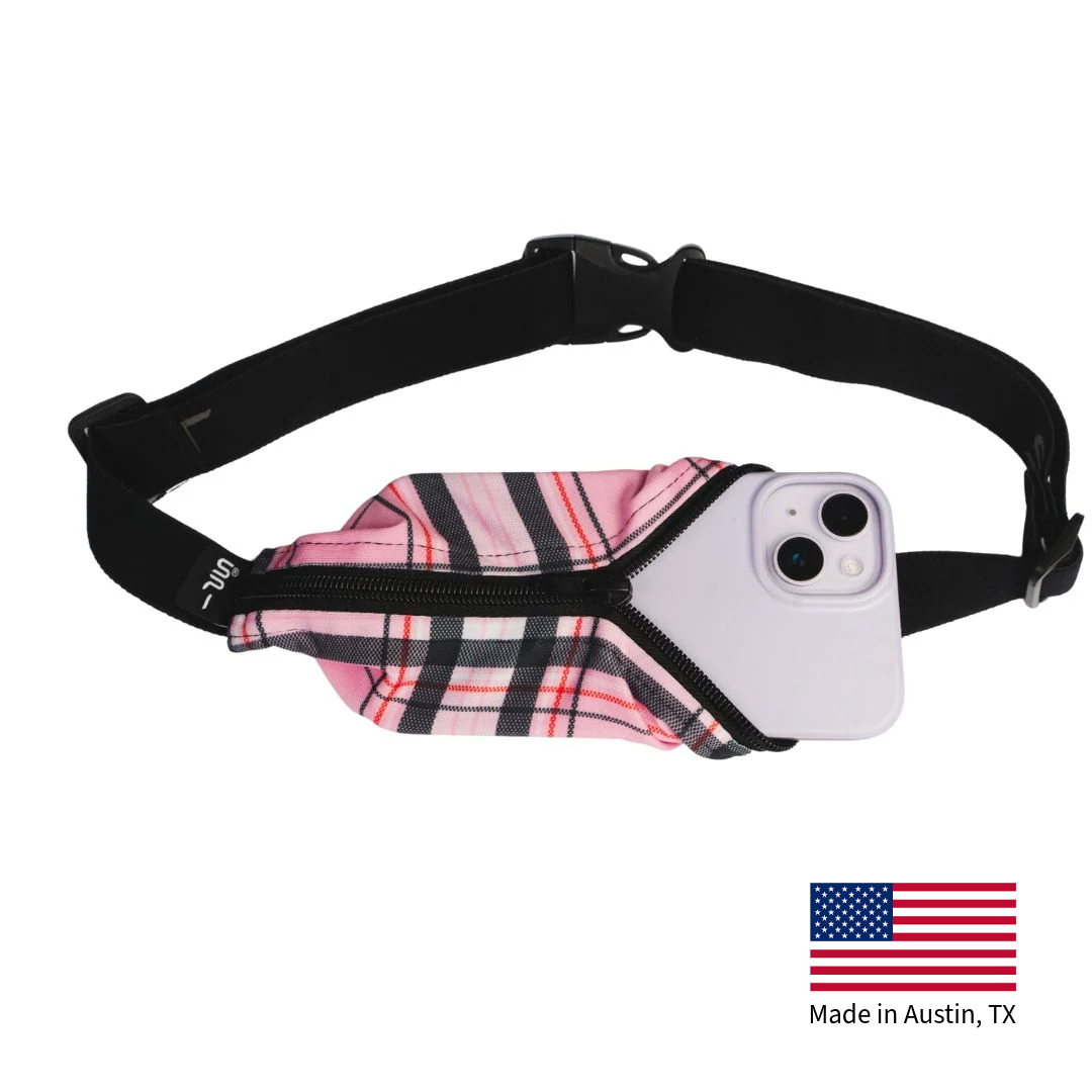 spibelt-the-original-pink-tartan-running-belt-expandable-phone-waist-pack-made-i image 1